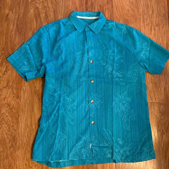 Tommy Bahama large men’s teal blue tropical shirt 100 percent silk - Picture 1 of 10